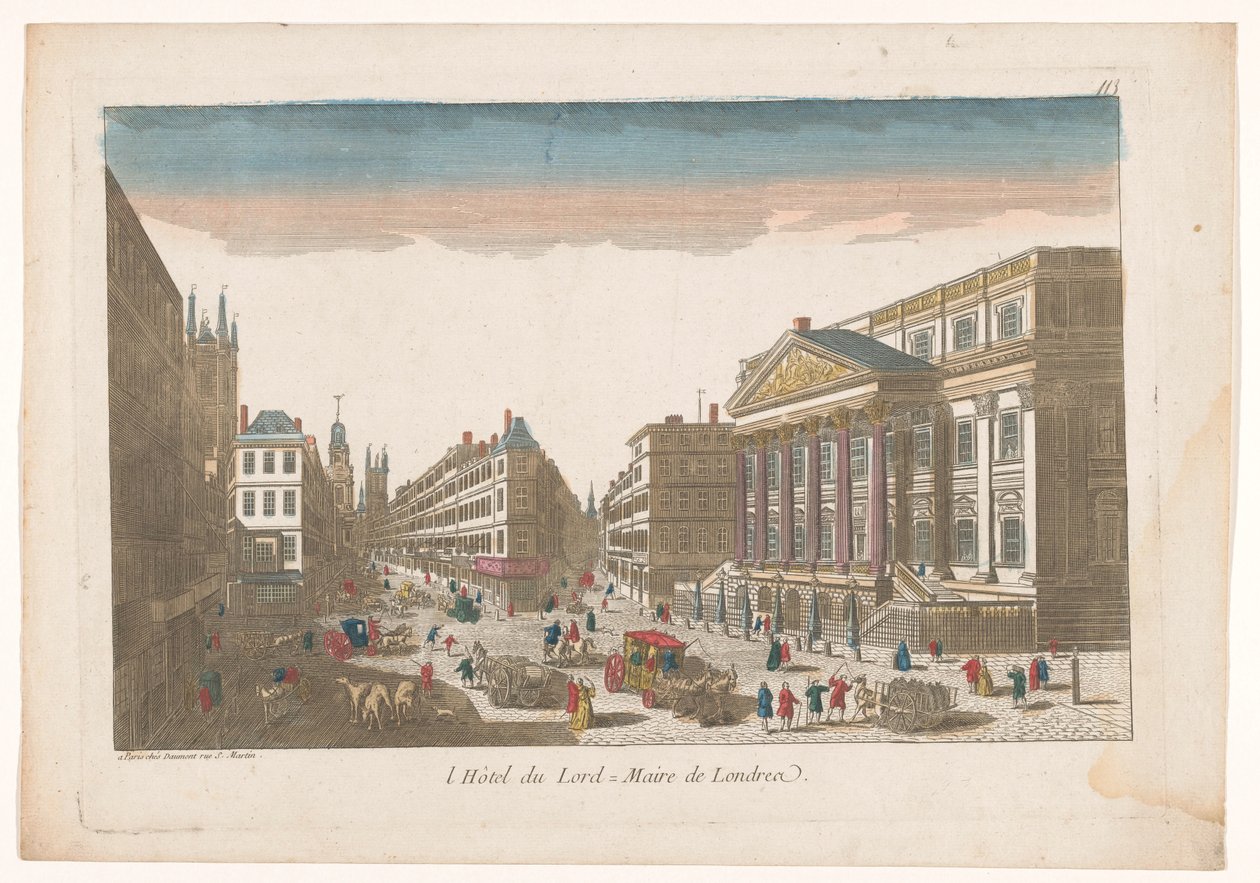 Udsigt over Mansion House i London l´Hôtel du Lord = Maire de Londre (titel på objekt) af Jean François Daumont