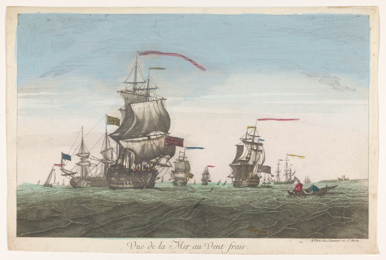 Havudsigt med skibe og både i vinden Vue de la mer au vent frais (titel på objekt) af Jean François Daumont