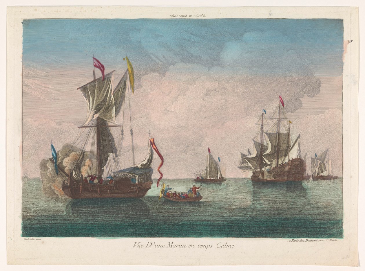 Havlandskab med skibe og både på et roligt hav Marine og temps calme (titel på objekt) af Jean François Daumont