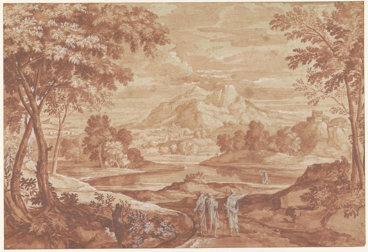 Arkadisk landskab med gående mennesker af Jean François Millet (II)