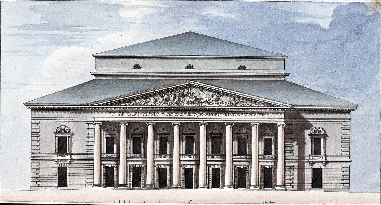 Facaden af Saint Petersburg Imperial Bolshoi Kamenny Theatre, 1802 af Jean François Thomas de Thomon