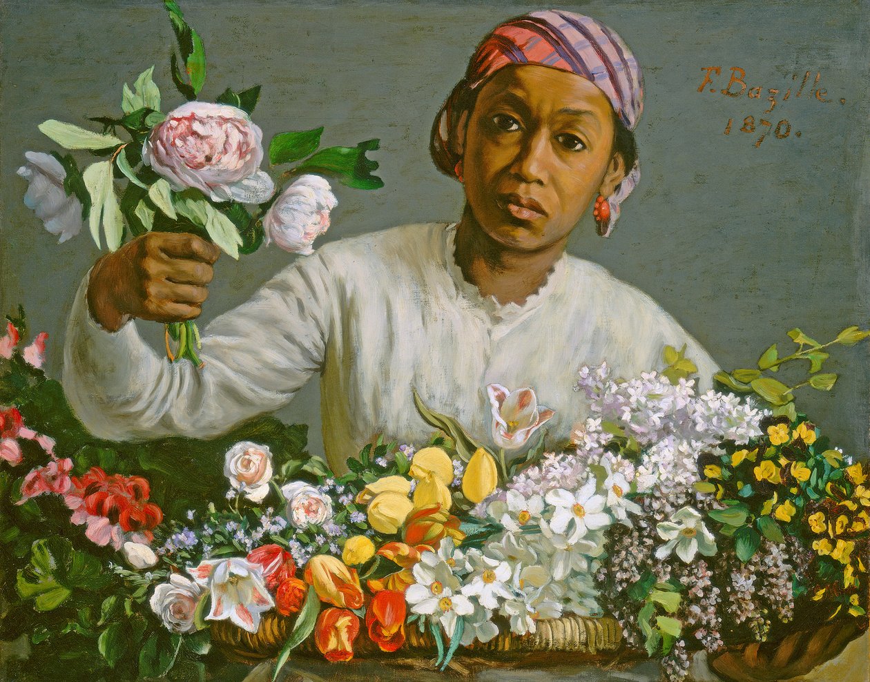 Ung kvinde med pæoner, 1870 af Jean Frederic Bazille