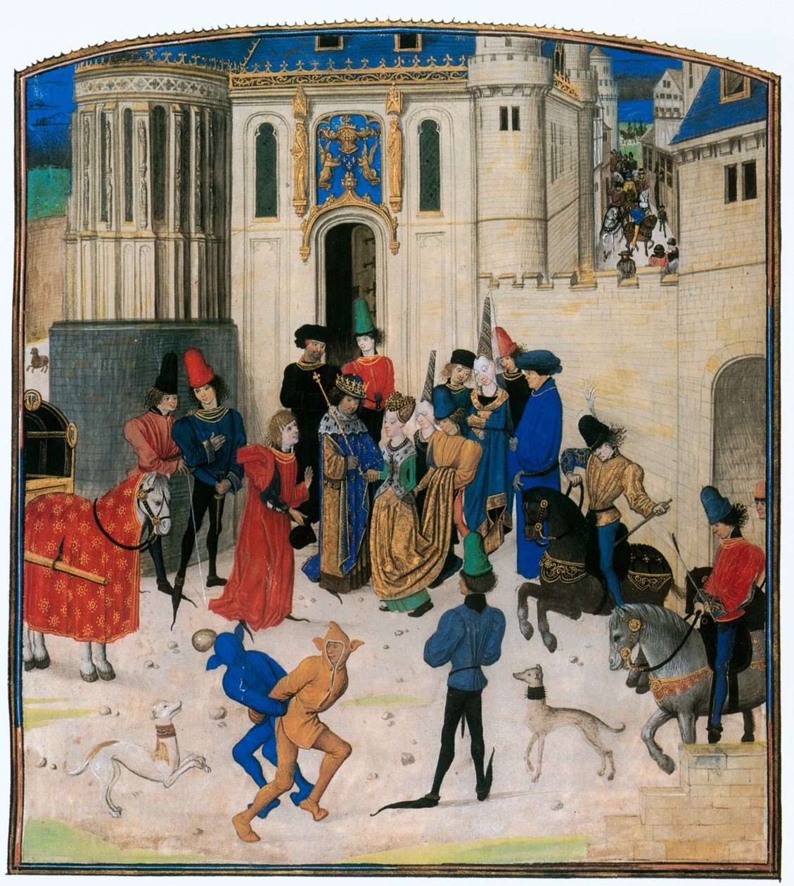 Uden for Porte St. Denis hilser kong Charles VI af Frankrig på sin dronning Isabeau af Bayern ... af Jean Froissart