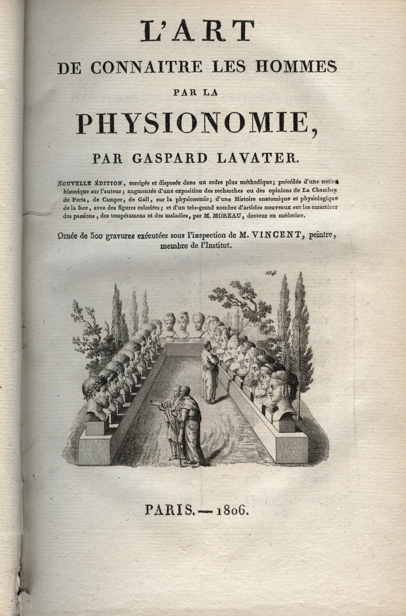 Physiognomy - Physiognomy - Frontispice af "" Kunsten at kende mænd gennem fysiognomi"" af Johann Gaspar Lavater (1741-1801) - 1806 af Jean Gaspard Lavater
