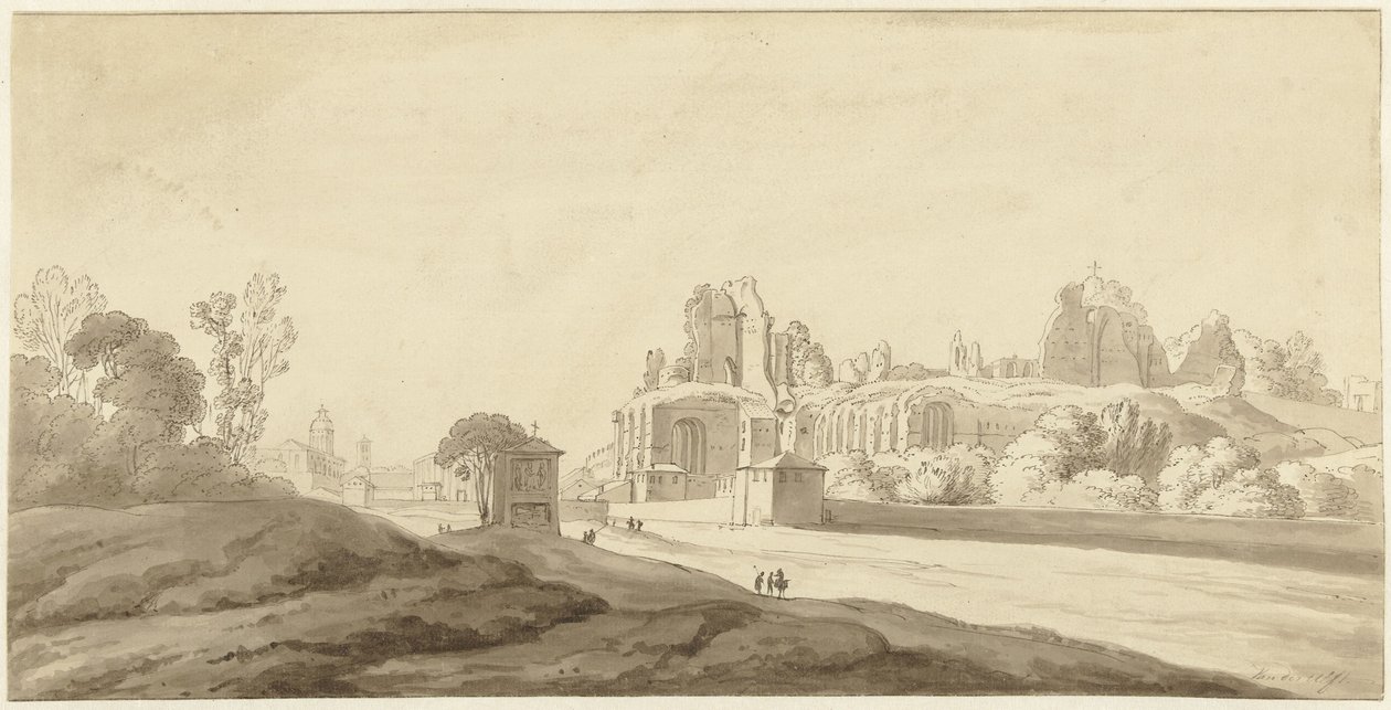 Udsigt over ruinerne af paladset på Palatinerhøjen i Rom af Jean Grandjean (attributed to)