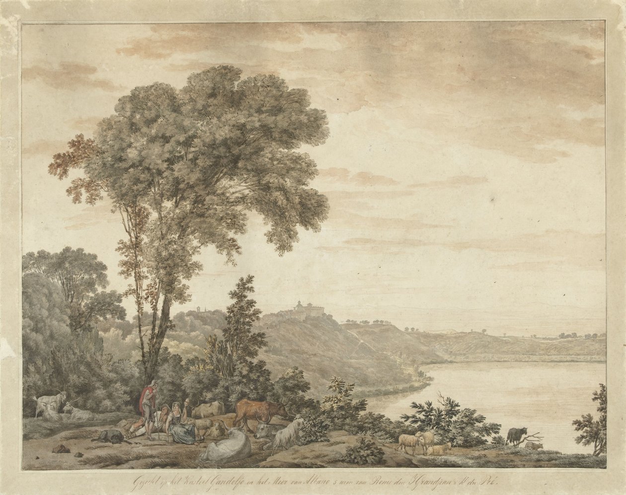 Udsigt over Castel Gandolfo og søen Albano af Jean Grandjean