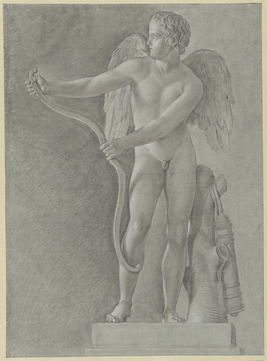 Studie af en statue af Amor, der bøjer sin bue af Jean Grandjean