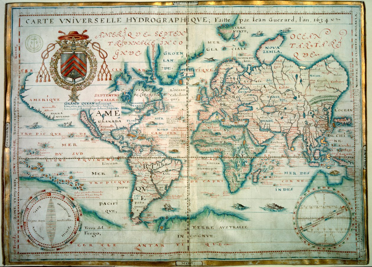 Universelt hydrografisk kort. Manuskript af Jean Guerard, fransk geograf. 1734. paris, B.N. af Jean Guerard