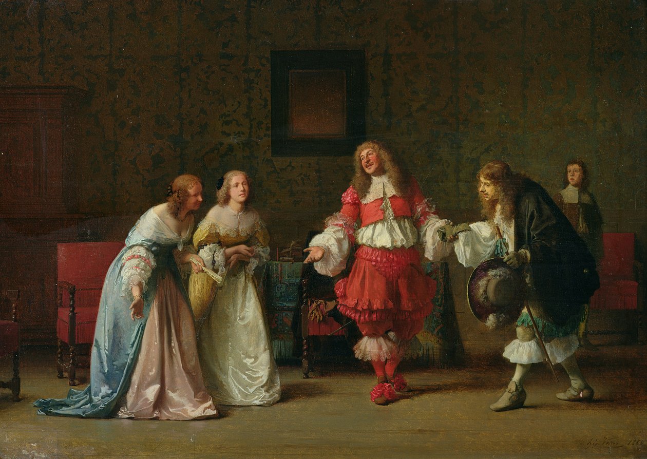 Mascarille præsenterer Jodelet for Cathos og Madelon, 1865 af Jean Hegesippe Vetter