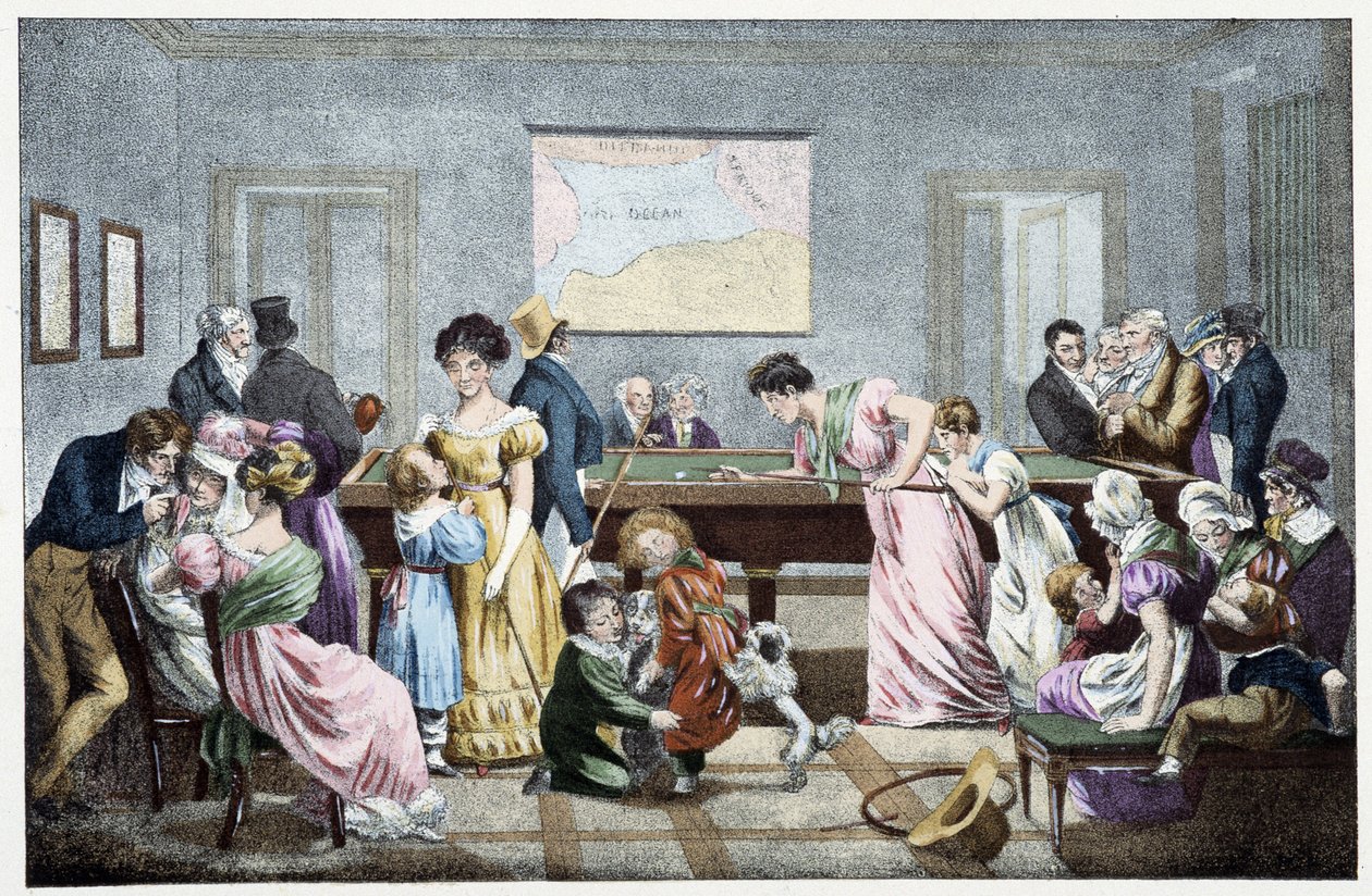 Et billardrum i det 19. århundrede: baseret på et litografi af Marlet. af Jean Henri (after) Marlet
