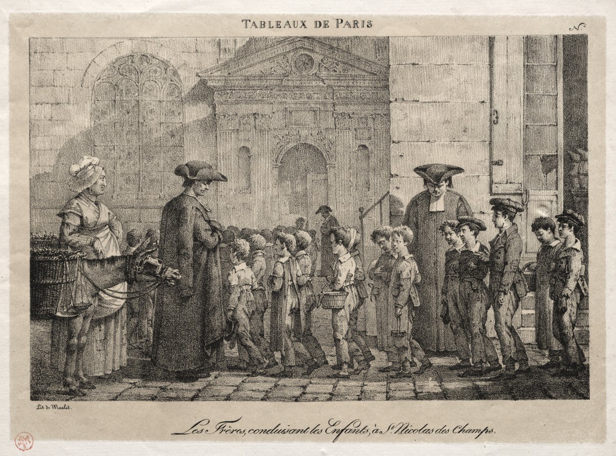 Scener fra Paris: Brødrene dirigerer børnene til St. Nicholas of the Fields af Jean Henri Marlet