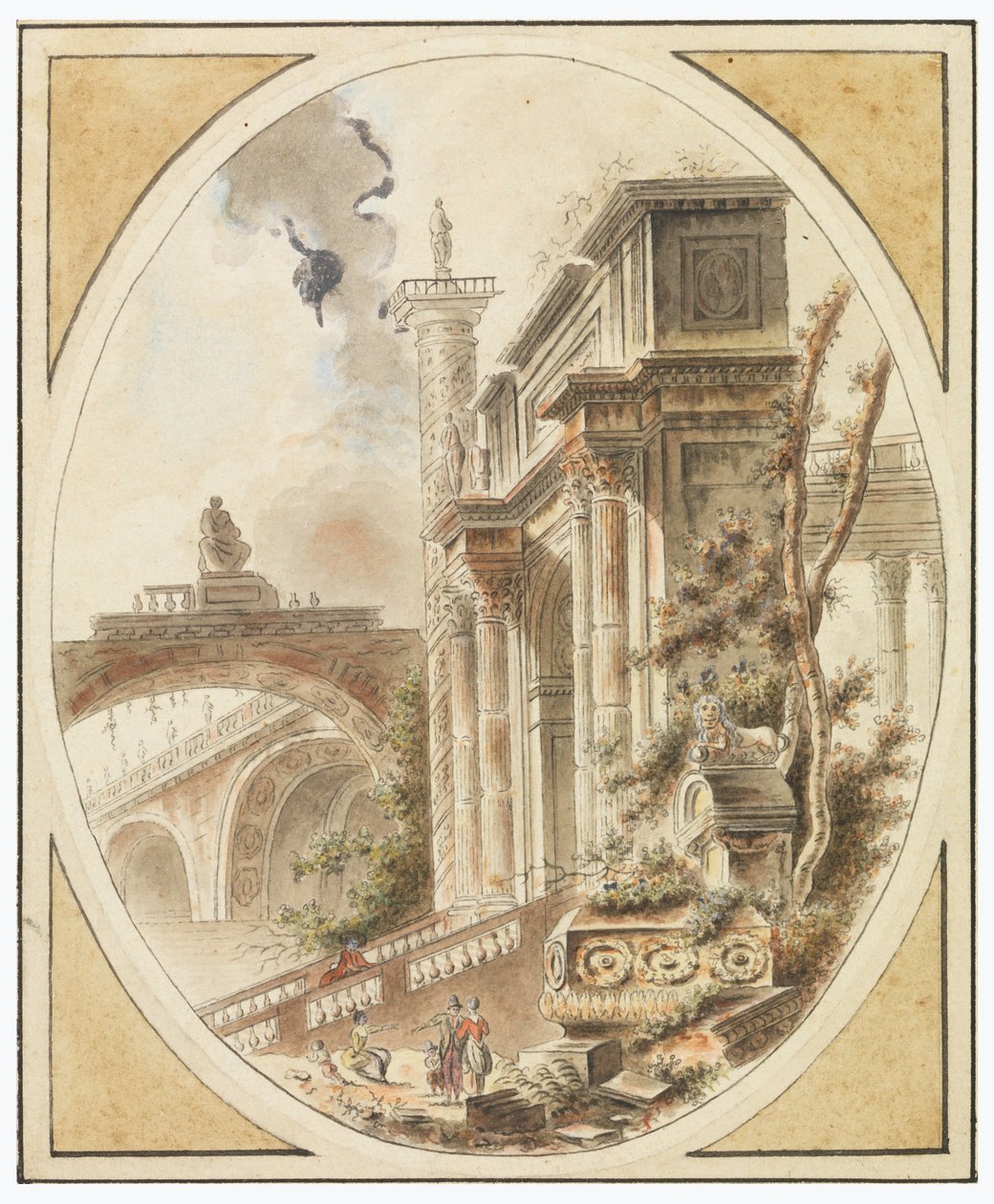 Tegning, Fantasi af en arkitektonisk ruin, ca. 1770 af Jean Henry Alexandre Pernet