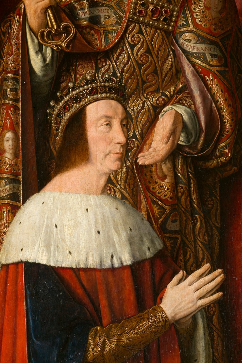 Hertug Peter II af Bourbon, detalje. Triptykon af mesteren af Moulins af Jean Hey