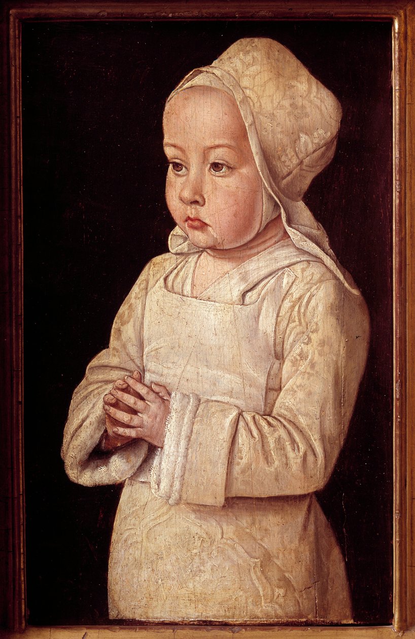 Portræt af Suzanne de Bourbon (1491-1521) kaldet Child in prayer, datter af Anne af Frankrig og Pierre II af Bourbon Maleri af Master of Moulins eller Jean Hey (1450-1505) 1495-1500 Søn. 0,27x0,16 m af Jean Hey