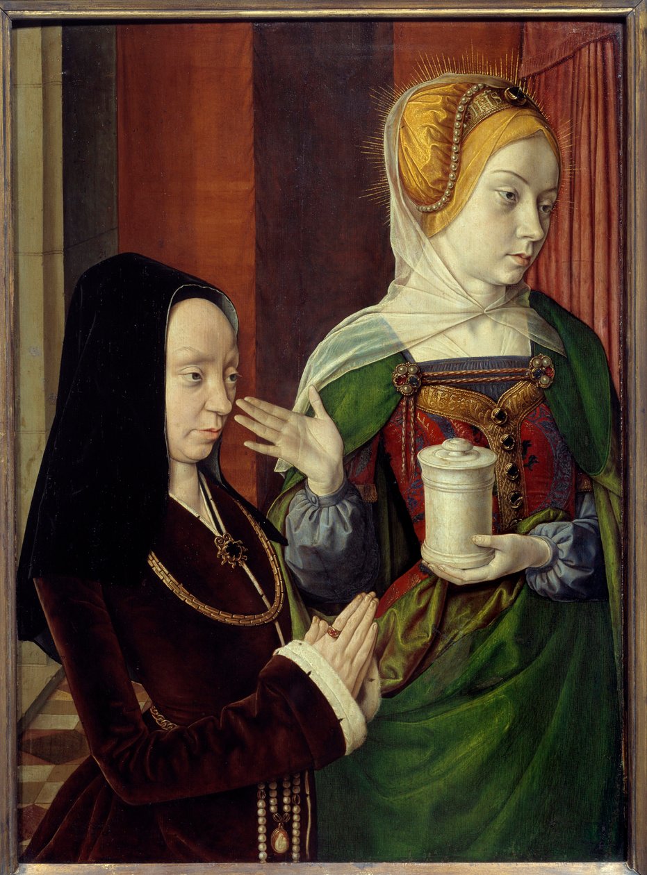 Formodet portræt af Madeleine af Bourgogne, dame af Laage præsenteret af Sainte Madeleine Maleri af Jean Hey dit le Maitre de Moulins (1480-1500) 1400-tallet. Sol 0,56x0,4 m af Jean Hey