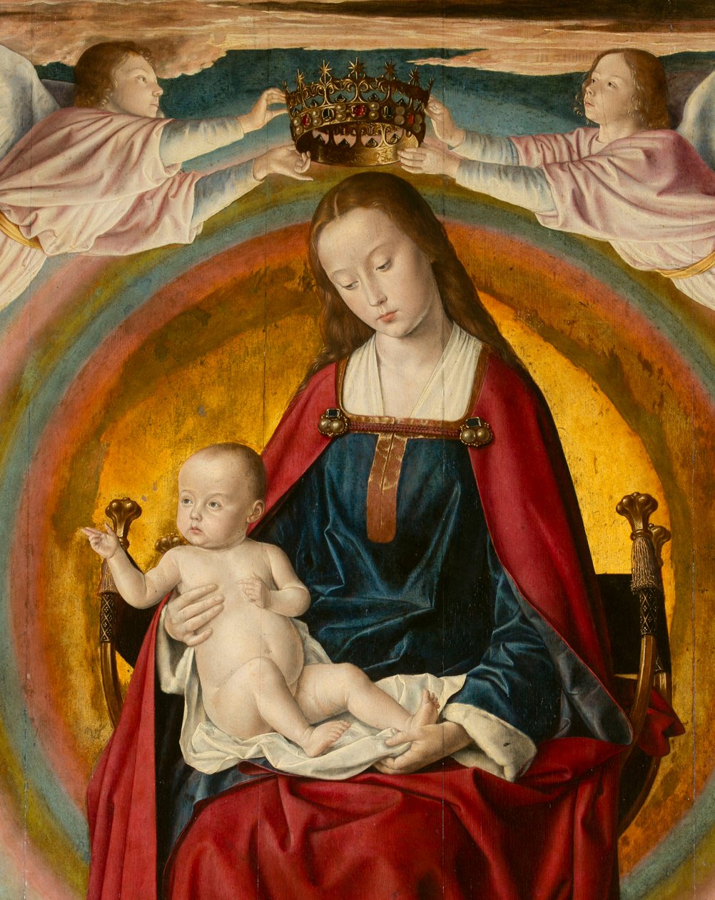 Jomfruen i herlighed, detaljer. Triptykon af mesteren af Moulins af Jean Hey