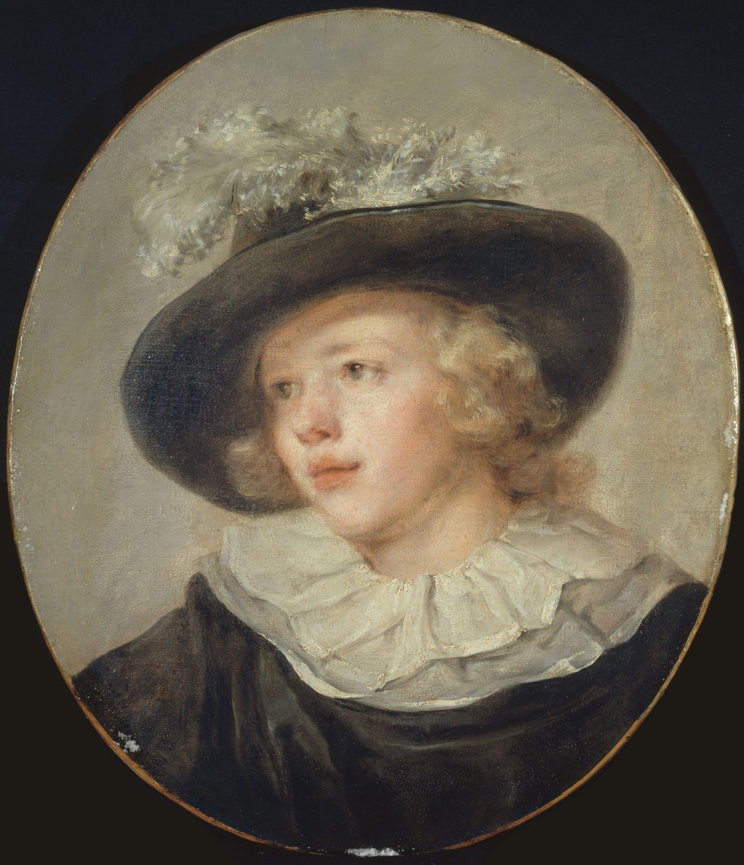 Tilskrives Fragonard - Portræt af en ung dreng med fjerhat, ca. 1785 af Jean Honore Fragonard