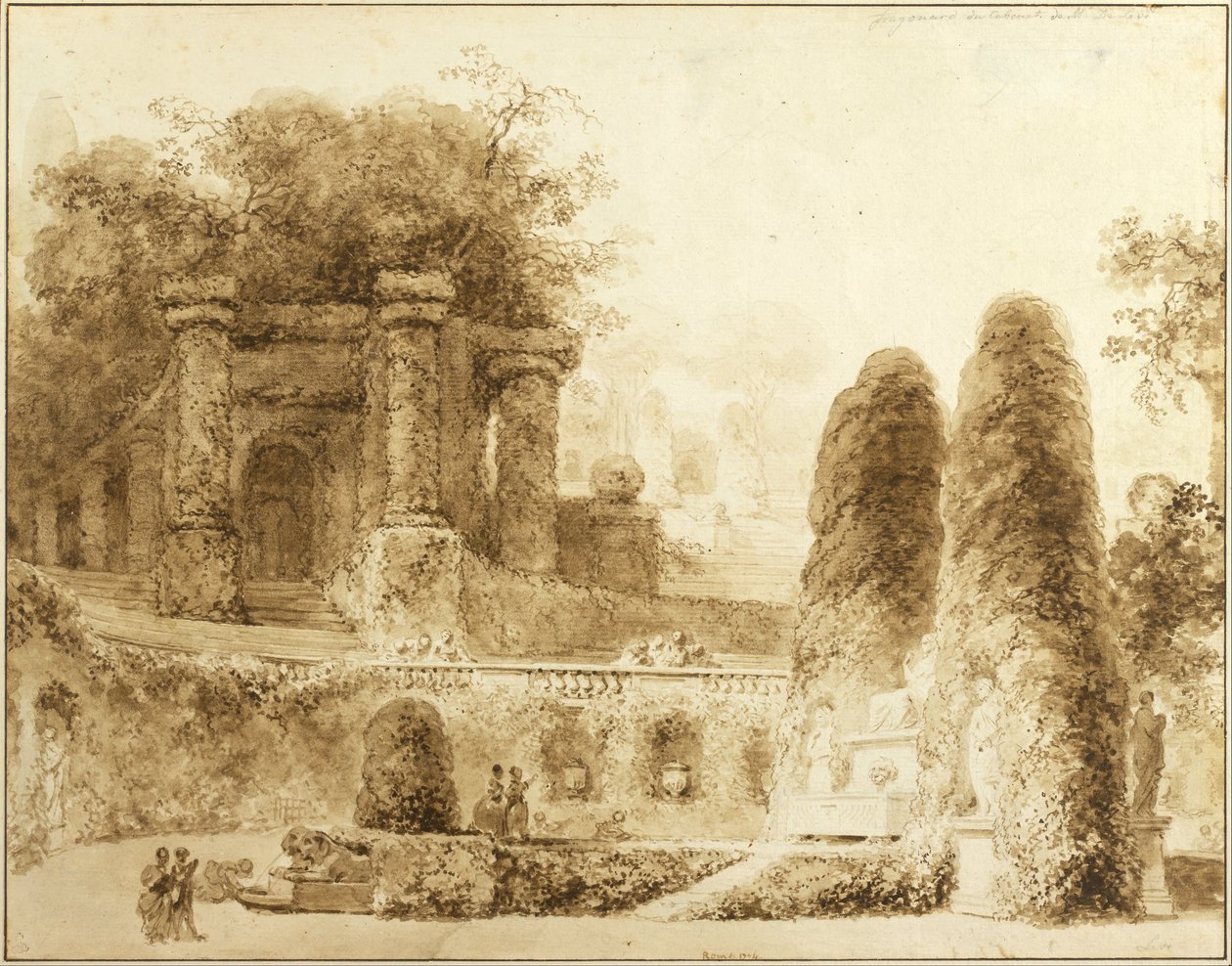 Romersk park med springvand af Jean Honore Fragonard