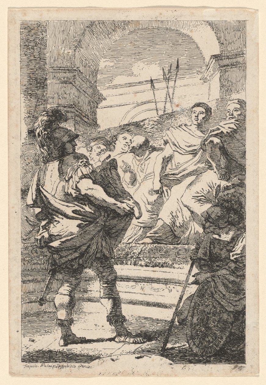 Mucius Scaevola af Jean Honoré Fragonard after Giovanni Battista Tiepolo