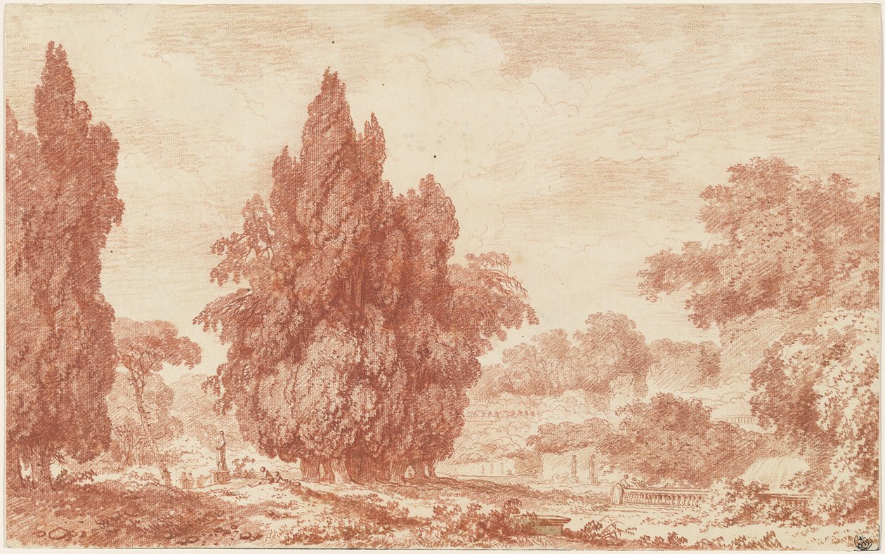 En stand af cypresser i en italiensk park af Jean Honore Fragonard