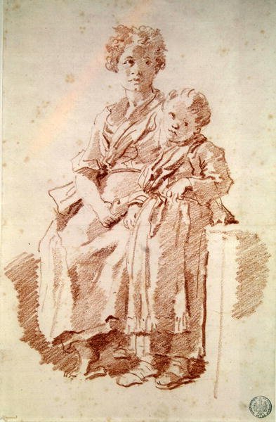 En ung pige med sin søster, 1774 (rødt kridt på papir) af Jean Honore Fragonard
