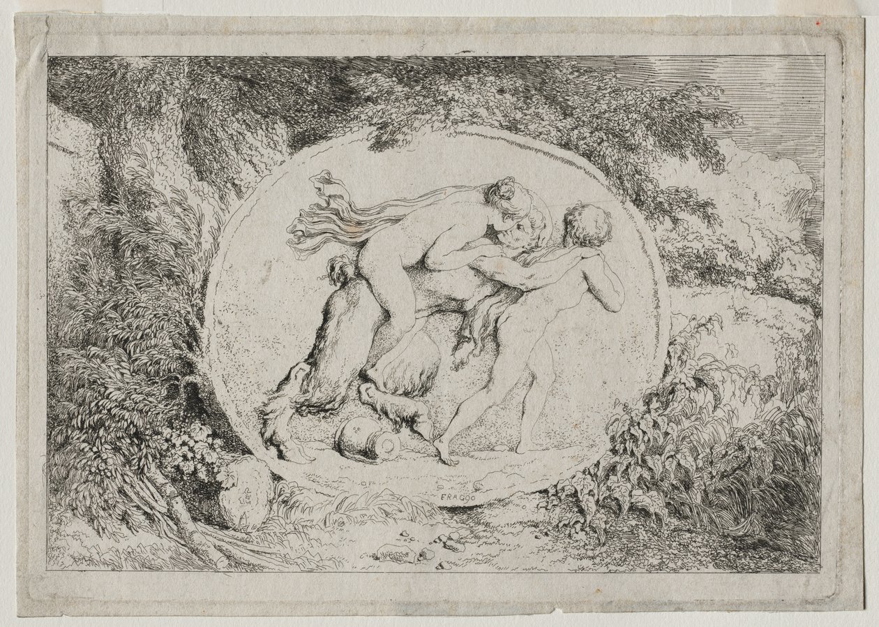 Bacchanales: Nymph Astride a Satyr, 1763. af Jean Honore Fragonard