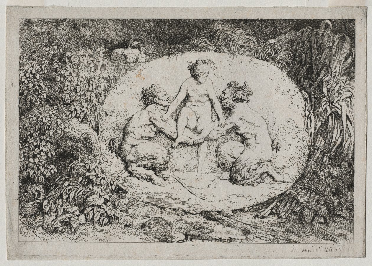 Bacchanales: Nymfe støttet af to satyrer, 1763. af Jean Honore Fragonard