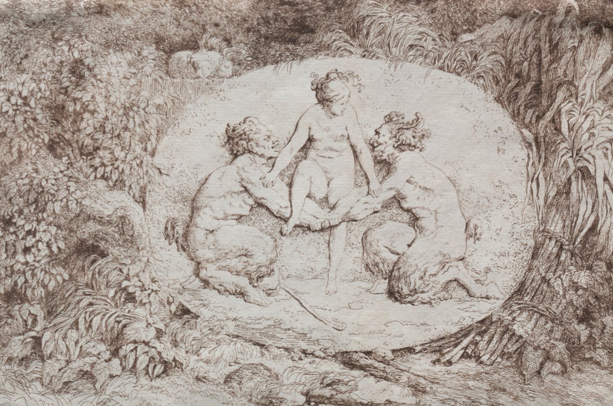 Bacchanales: Nymfe støttet af to satyrer, 1763. af Jean Honore Fragonard