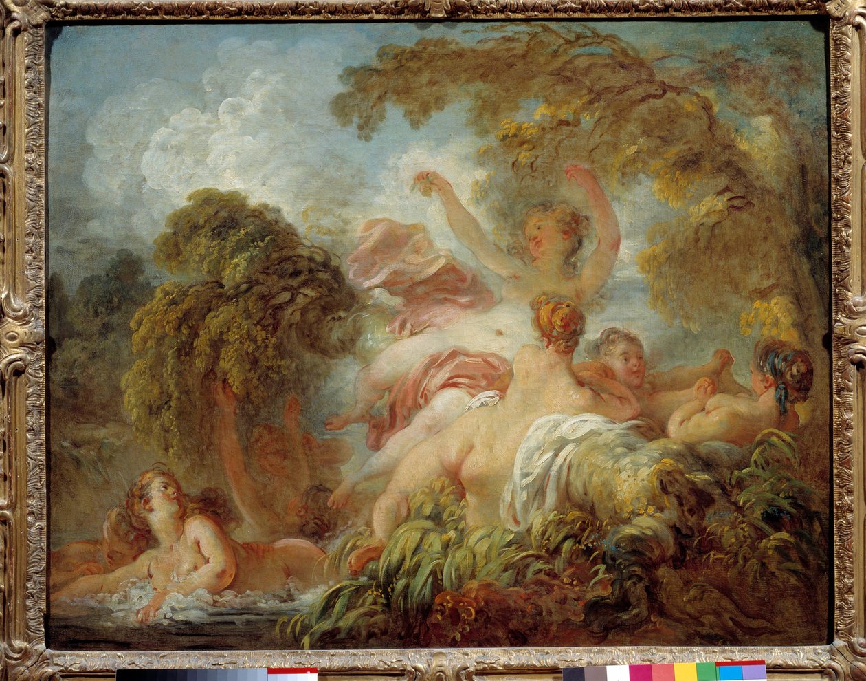Badende Gruppe af nøgne unge kvinder bader. Maleri af Jean Honore Fragonard (1732-1806) 1700-tallet søn. 0,64x0,8 m af Jean Honore Fragonard
