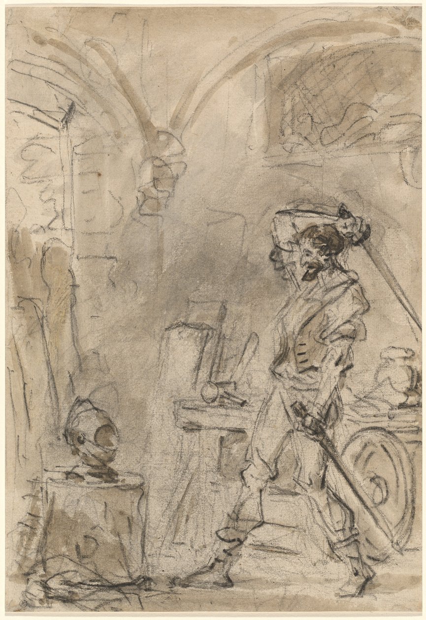 Don Quixote er ved at slå til hjelmen af Jean Honore Fragonard