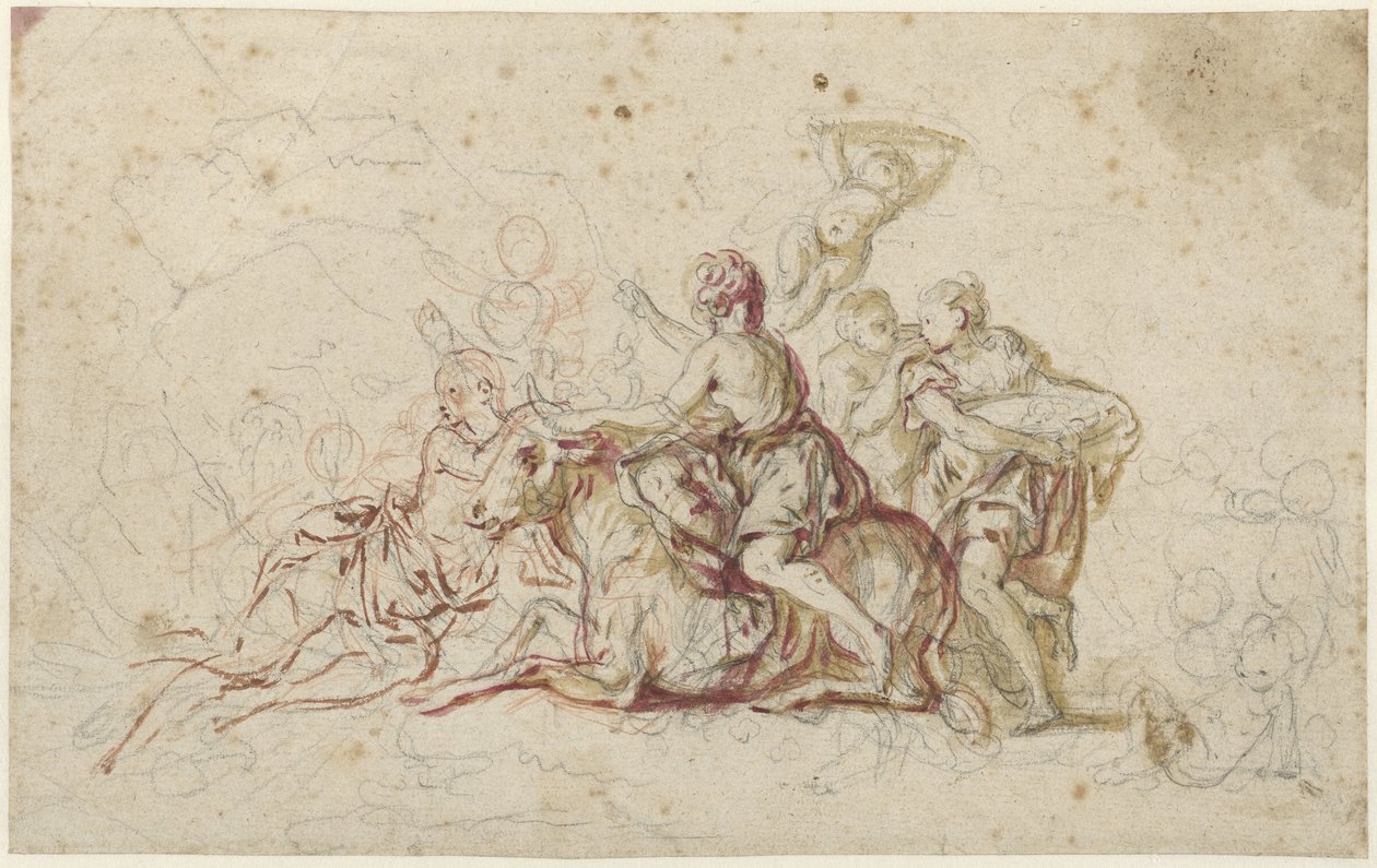 Europa kidnappet af Jupiter i skikkelse af en tyr (?) af Jean Honore Fragonard