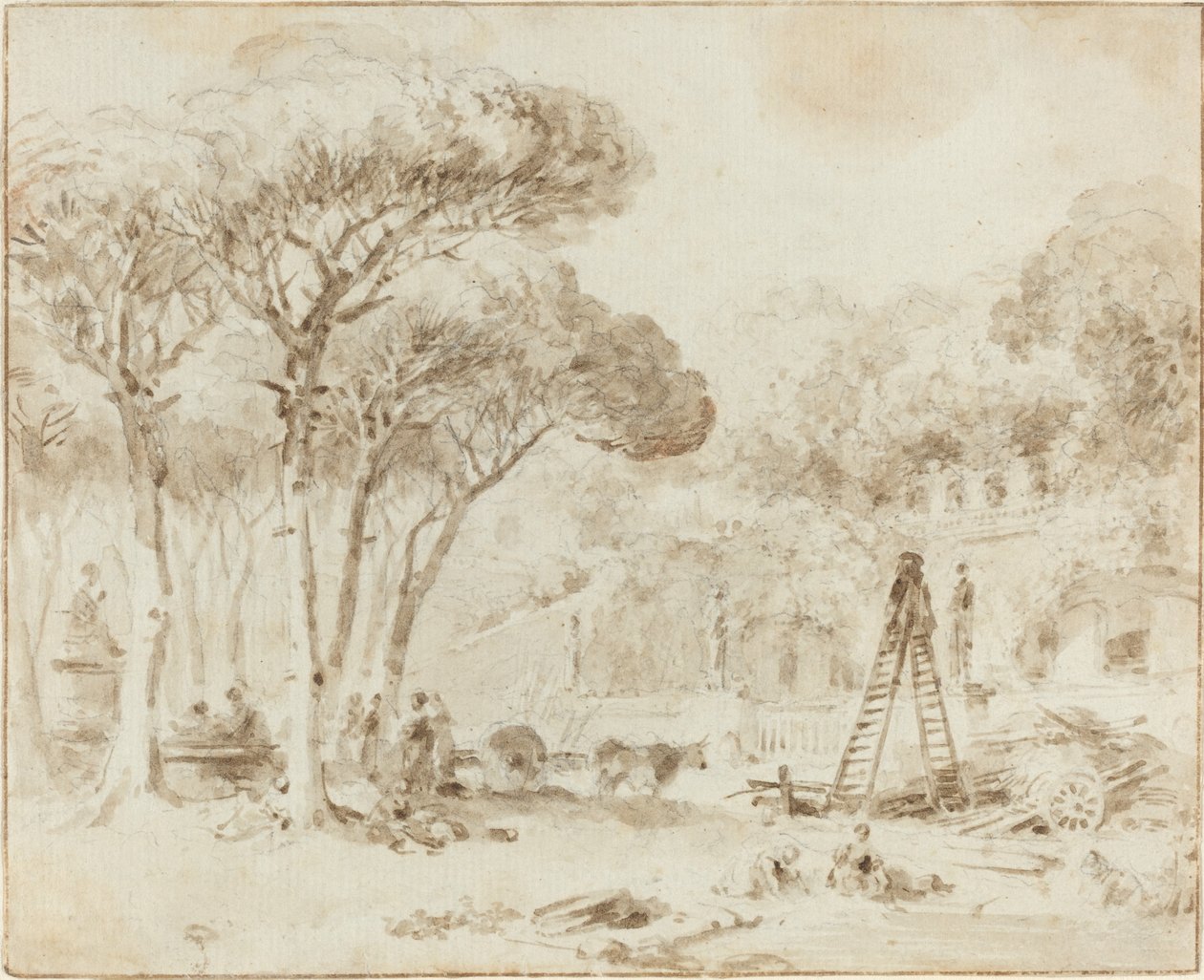 En italiensk villas haver (Villa Medici?) af Jean Honore Fragonard