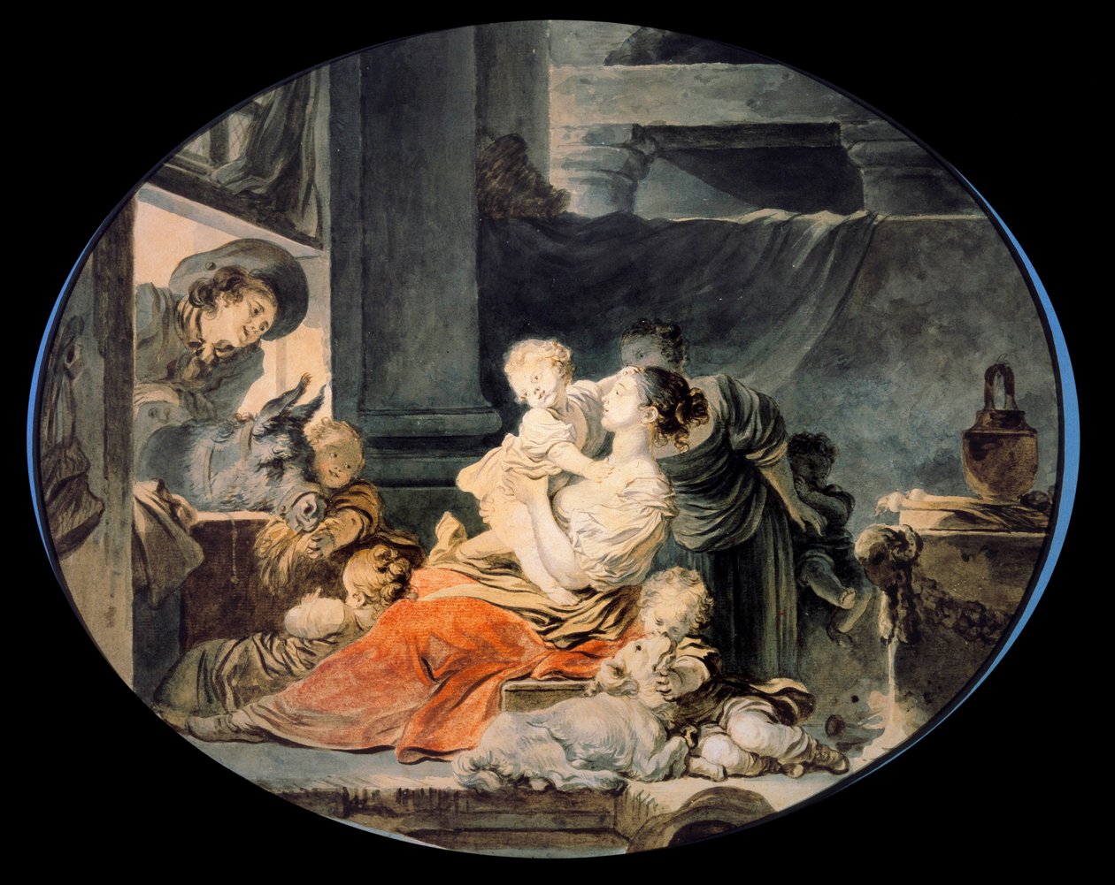 Happy Family Stor familie af bønder. Maleri af Jean Honore Fragonard (1732-1806) Paris fra det 18. århundrede, Musee Cognacq Jay af Jean Honore Fragonard