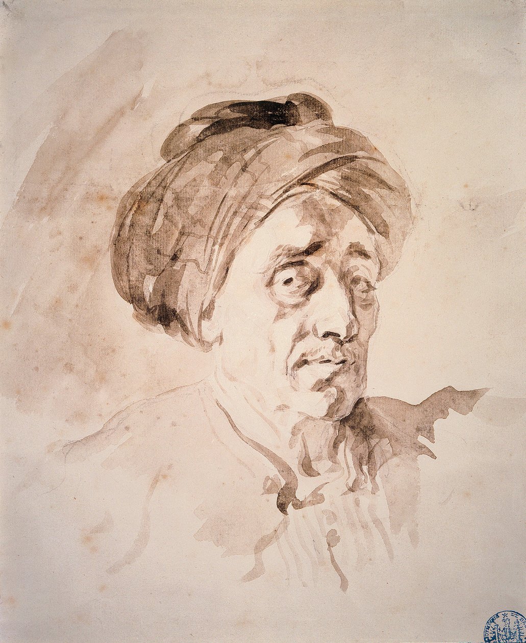 Hoved med turban Tegning i vask af Jean Honore Fragonard (1732-1806). 1700-tallets Besancon. Museum for Skønne Kunster af Jean Honore Fragonard