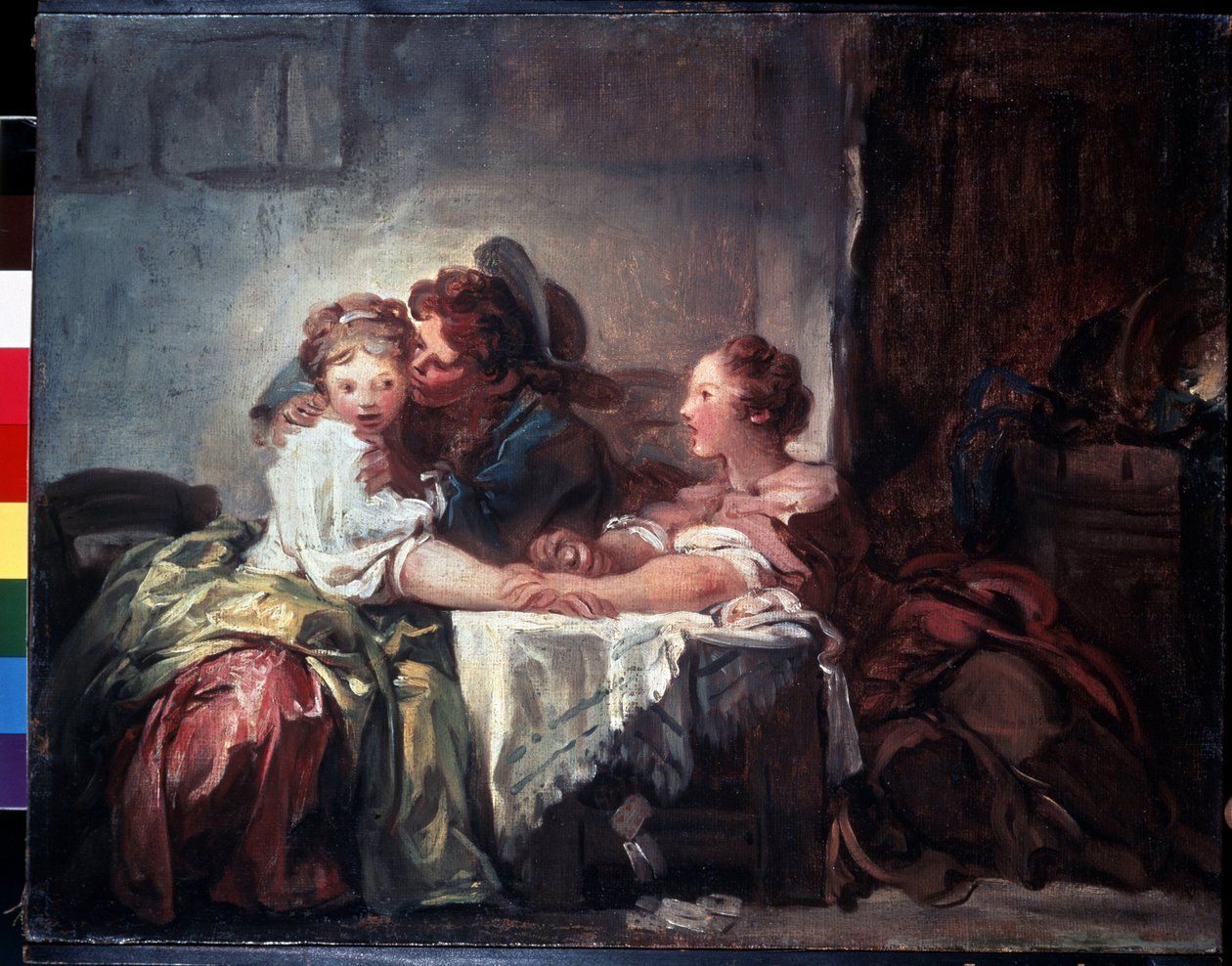 ""The Lost Stake or The Kiss Wins"" (Det fangede kys) Maleri af Jean-Honore Fragonard (1732-1806) Mål. 47 x 60 cm Eremitagemuseet, Sankt Petersborg af Jean Honore Fragonard