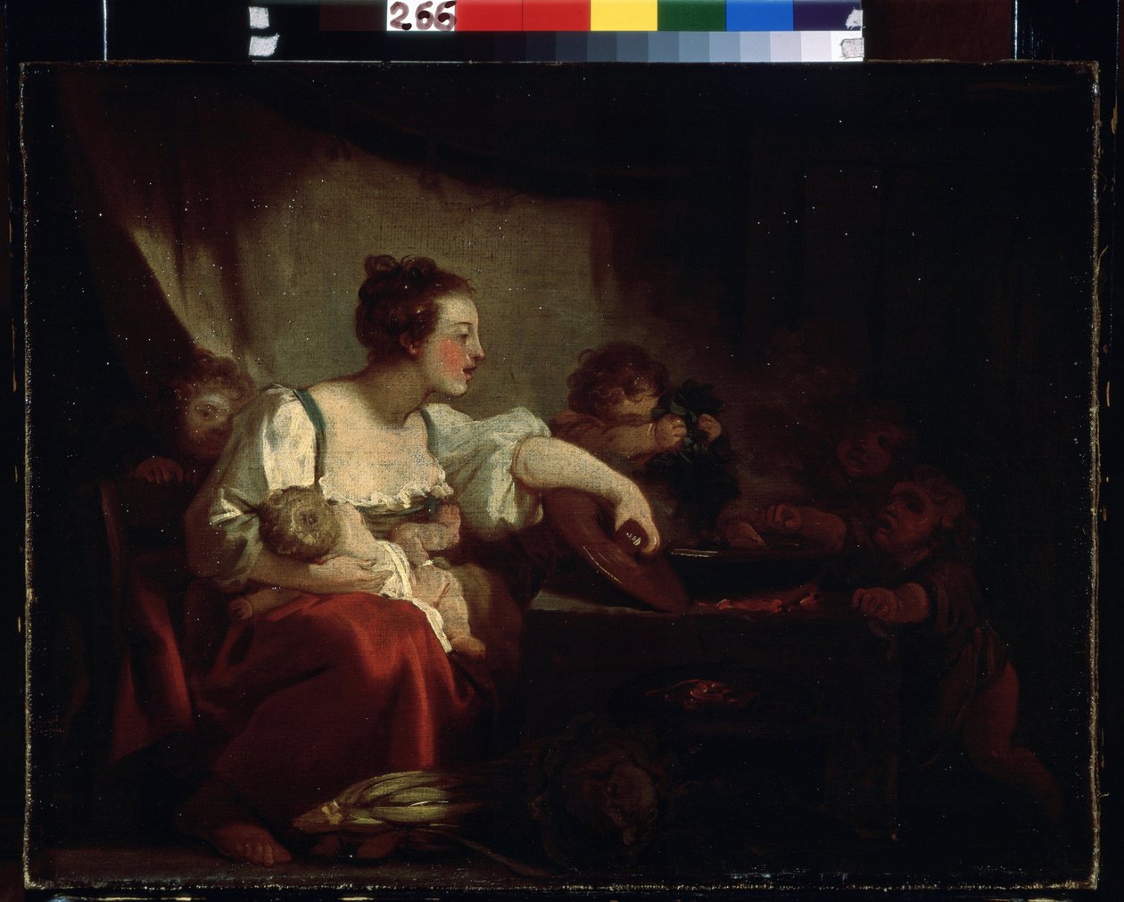 ""Den fattige familie"" (Den fattige familie) Maleri af Jean Honore Fragonard (1732-1806) 1760-1762 Pushkin Museum, Moskva af Jean Honore Fragonard