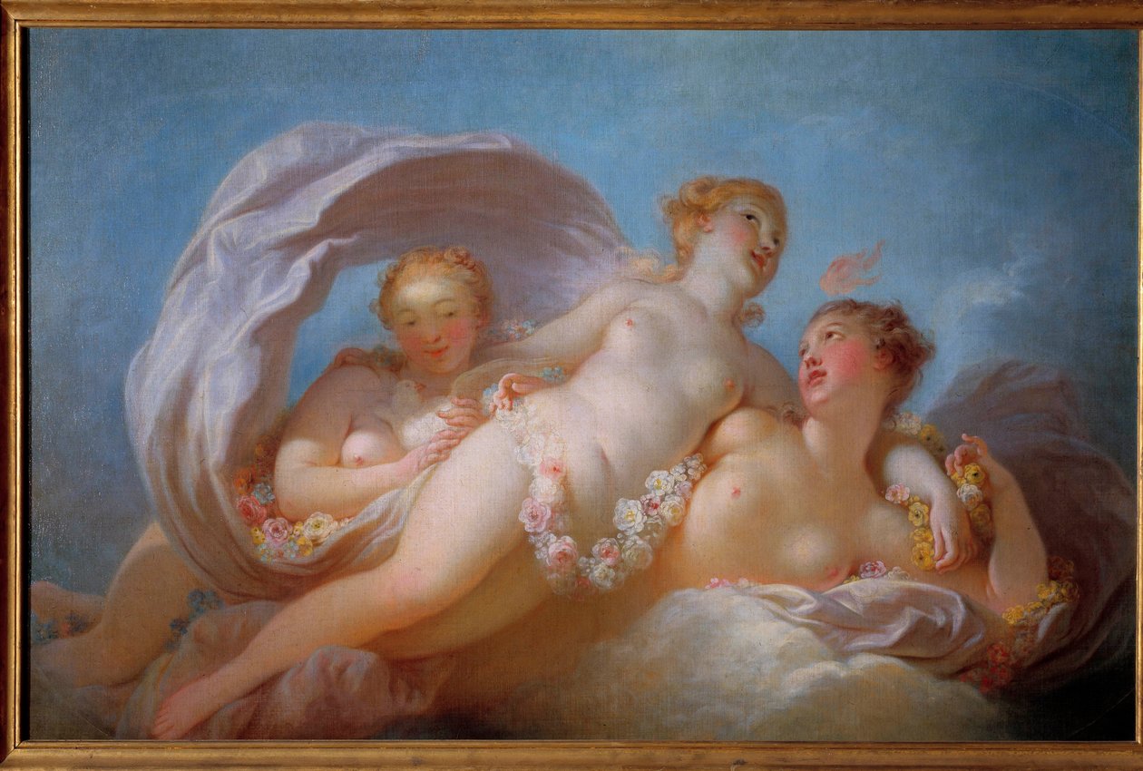 De tre nåder maleri af Jean Honore Fragonard (1732-1806). Musee Fragonard fra det 18. århundrede, Grasse af Jean Honore Fragonard