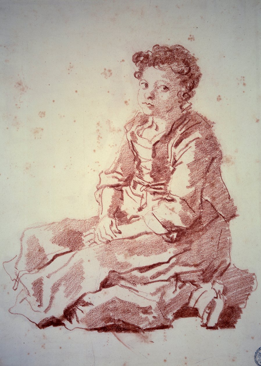Lille pige sidder på hælene Sanguine af Jean Honore Fragonard (1732-1806) 1774 Besancon, Musee des Beaux Arts af Jean Honore Fragonard
