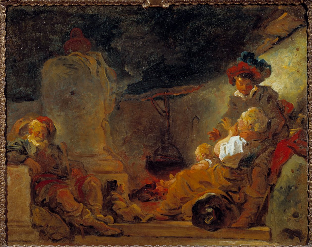 Natscene kaldet Drømmen om tiggermaleriet af Jean Honore Fragonard (1732-1806) Søn fra det 18. århundrede. 0,74x0,99 m af Jean Honore Fragonard