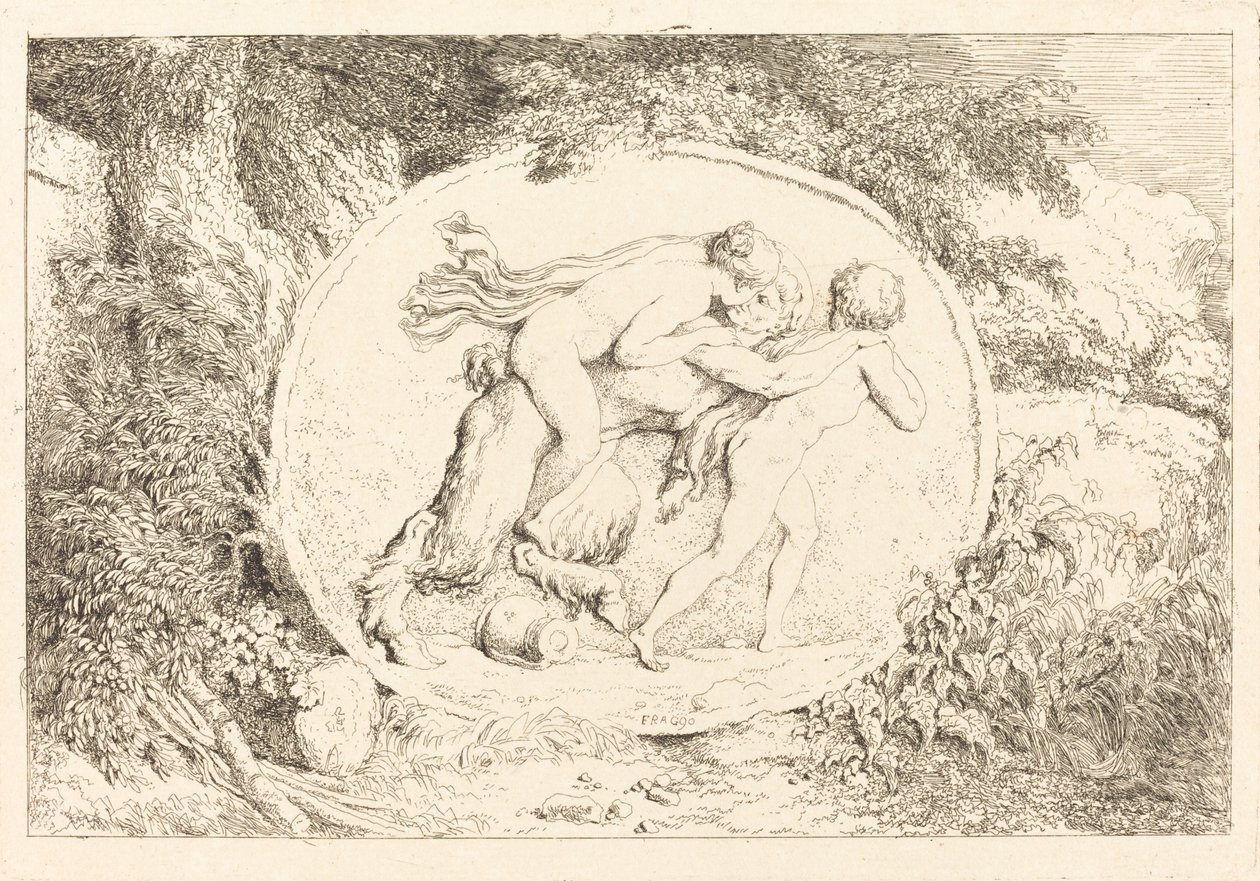 Nymph Astride a Satyr (Ung pige på tværs af en satyr) af Jean Honore Fragonard