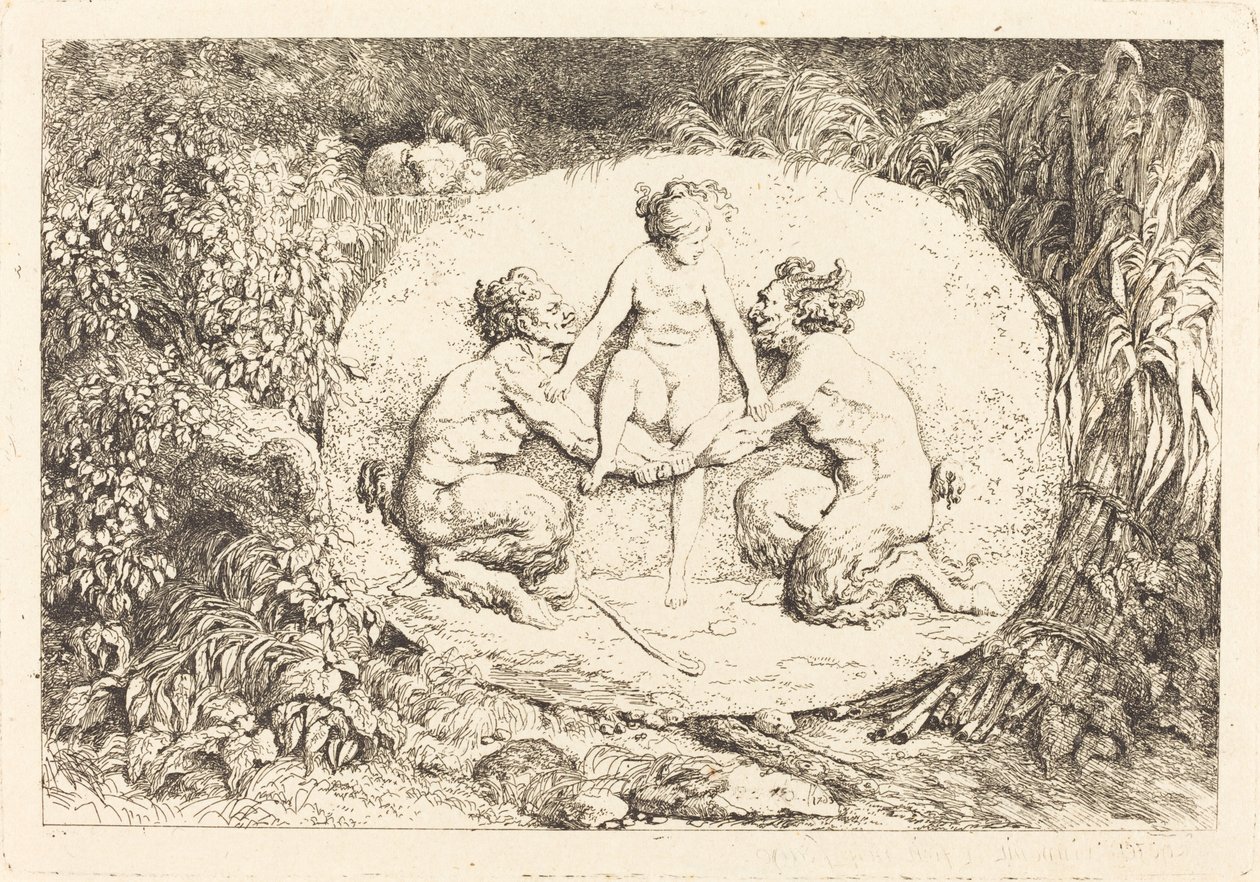 Nymfe støttet af to satyrer af Jean Honore Fragonard