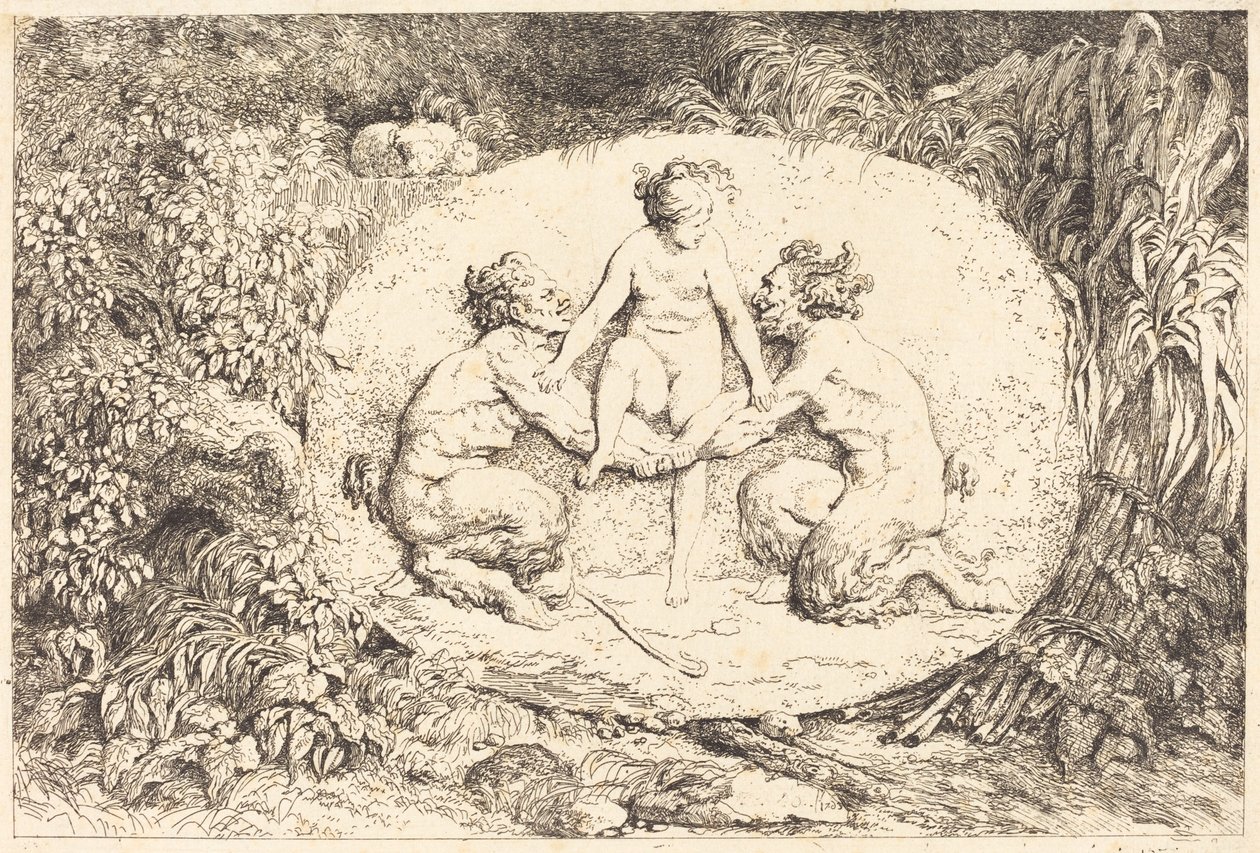 Nymfe støttet af to satyrer af Jean Honore Fragonard