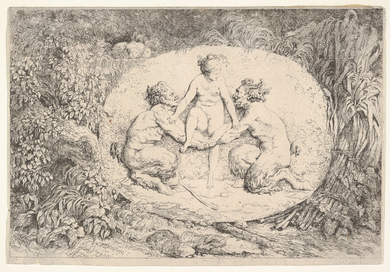Nymfe støttet af to satyrer, 1763. af Jean Honore Fragonard