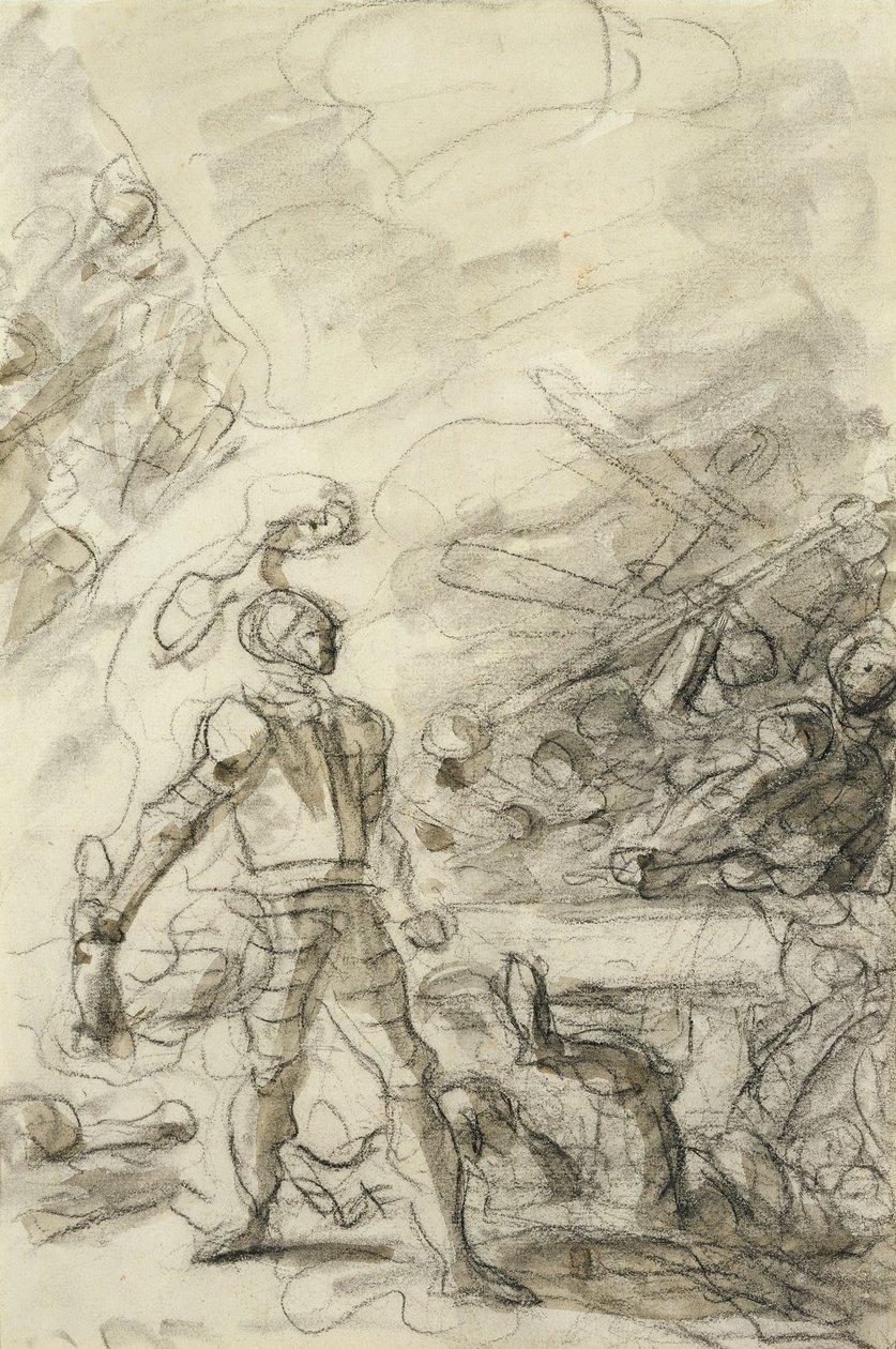 Orlando undertrykker en brigand med et brandmærke (pen og blæk, kridt og vask på papir) af Jean Honore Fragonard