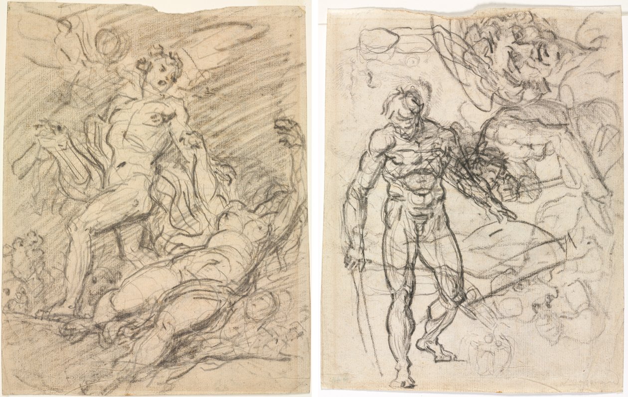 Orpheus og Eurydice (rekto); Figurstudier (verso) af Jean Honore Fragonard
