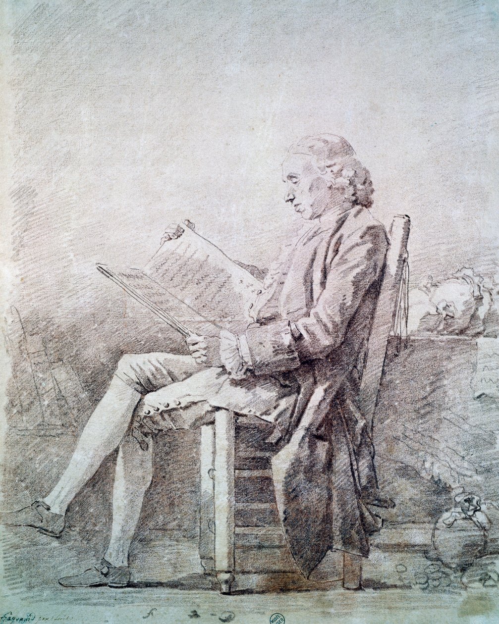 Portræt af abbed af Saint Non (sangvinsk på papir) af Jean Honore Fragonard