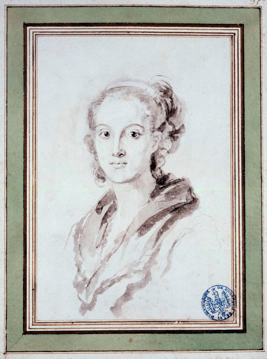 Portræt af Marguerite Gerard (1767-1837) fransk maler, svigerinde til Fragonard Tegning i vask af Jean Honore Fragonard (1732-1806) 1800 omkring Besancon, Musee des Beaux Arts af Jean Honore Fragonard