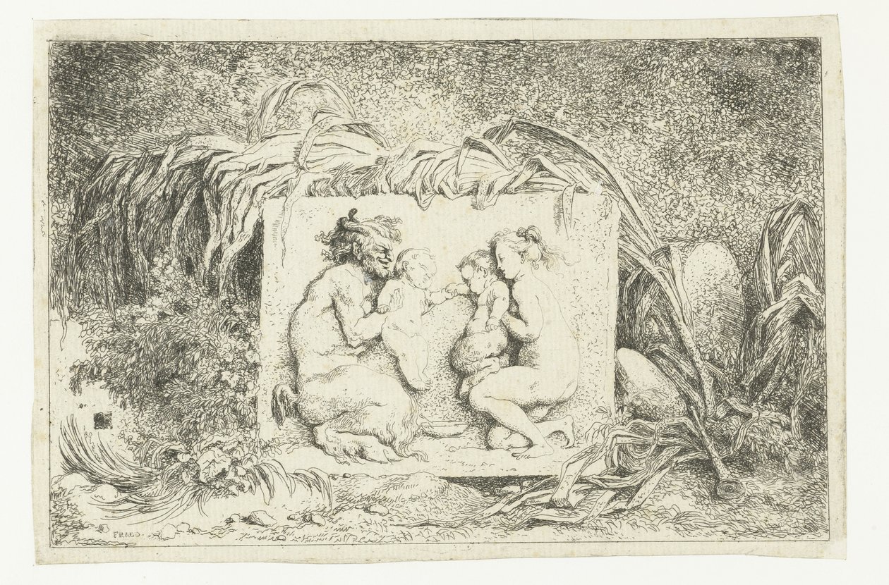 Satyr og nymfe med to børn Bacchanales (serietitel) Nymfer og Satyrer (serietitel) af Jean Honore Fragonard