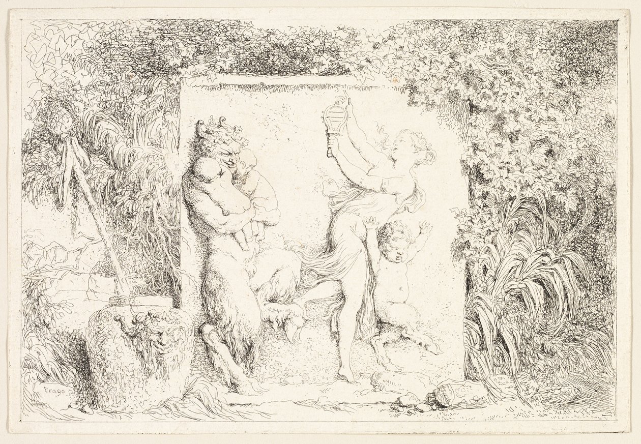 Satyrer danser fra Bacchanales, eller satyrernes lege af Jean Honore Fragonard