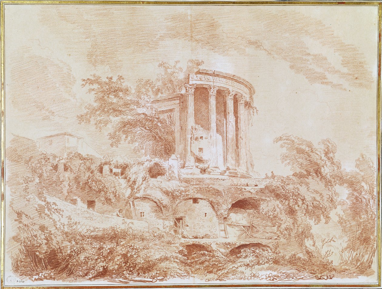 Sybilens tempel i Tivoli (rødt kridt på papir) af Jean-Honore Fragonard